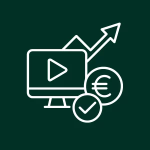 Icône de graphique en hausse et symbole euro pour illustrer le ROI des campagnes digitales.