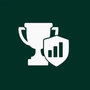 Trophée avec un graphique sur bouclier pour illustrer l’avantage concurrentiel.