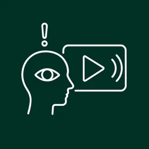 Icône de tête observant une vidéo animée