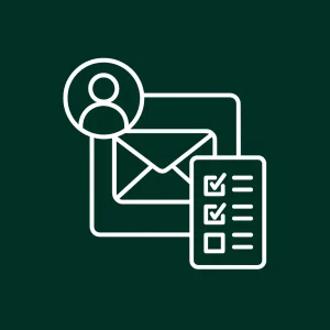 Icône représentant un utilisateur et une liste d’emails avec cases cochées.