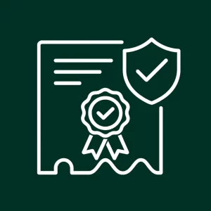 Icône illustrant un certificat et un bouclier pour symboliser la crédibilité