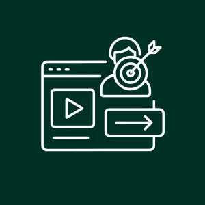 Icône représentant un utilisateur et une cible reliés à une vidéo pour symboliser le retargeting.