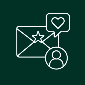 Enveloppe et icône de cœur représentant l’engagement de l’audience.