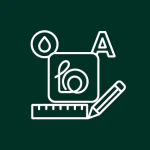 Éléments graphiques (typographie, palette, logo et règle) symbolisant la construction d’une charte graphique