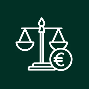 Icône d’une balance avec une pièce d’euro représentant l’optimisation des coûts WooCommerce.