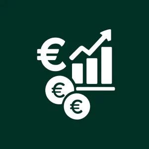 Graphique financier avec euros pour symboliser les revenus.