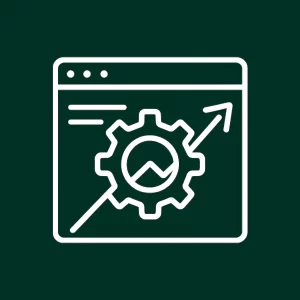 Icône SEO avec une loupe et une courbe ascendante sur une fenêtre web.