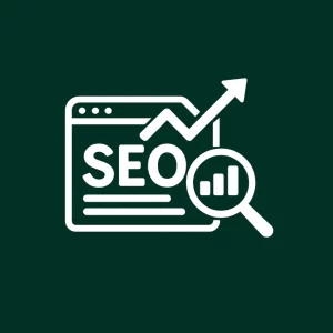 Interface web avec mention SEO et courbe ascendante pour un référencement optimisé.