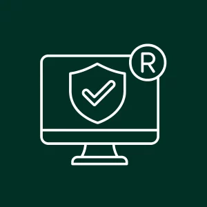 Icône d’une page web avec un cœur et des mains protectrices, symbolisant l’identité de marque.