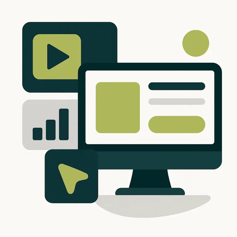 Illustration minimaliste d’un écran d’ordinateur avec des éléments graphiques représentant des bannières web et des icônes publicitaires.