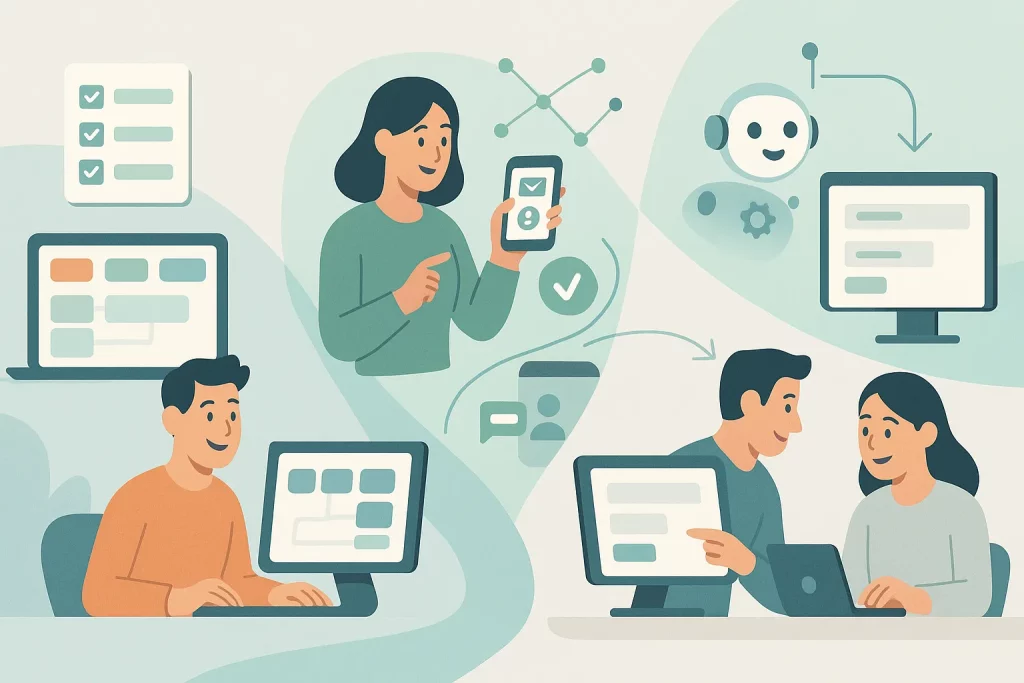 Illustration comparant des CRM simples et efficaces en 2025 : Pipedrive, HubSpot, Klipy et CRM sur mesure