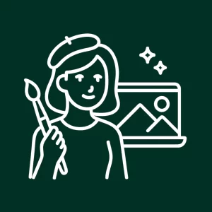 Illustration d’une direction artistique avec une artiste et des visuels numériques