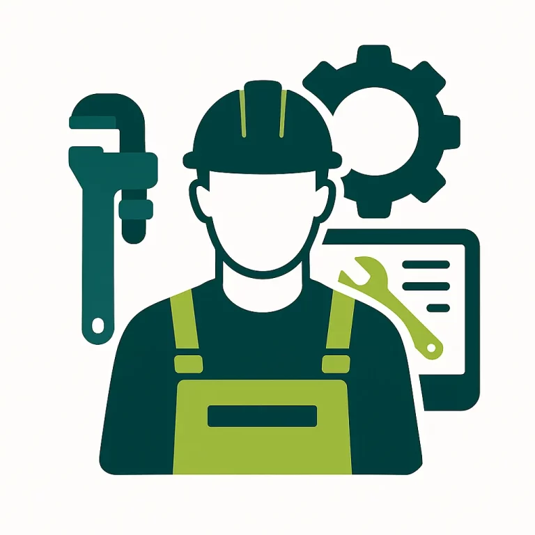 Illustration d’un professionnel consultant un logiciel de GMAO sur ordinateur et tablette pour la gestion de la maintenance industrielle.