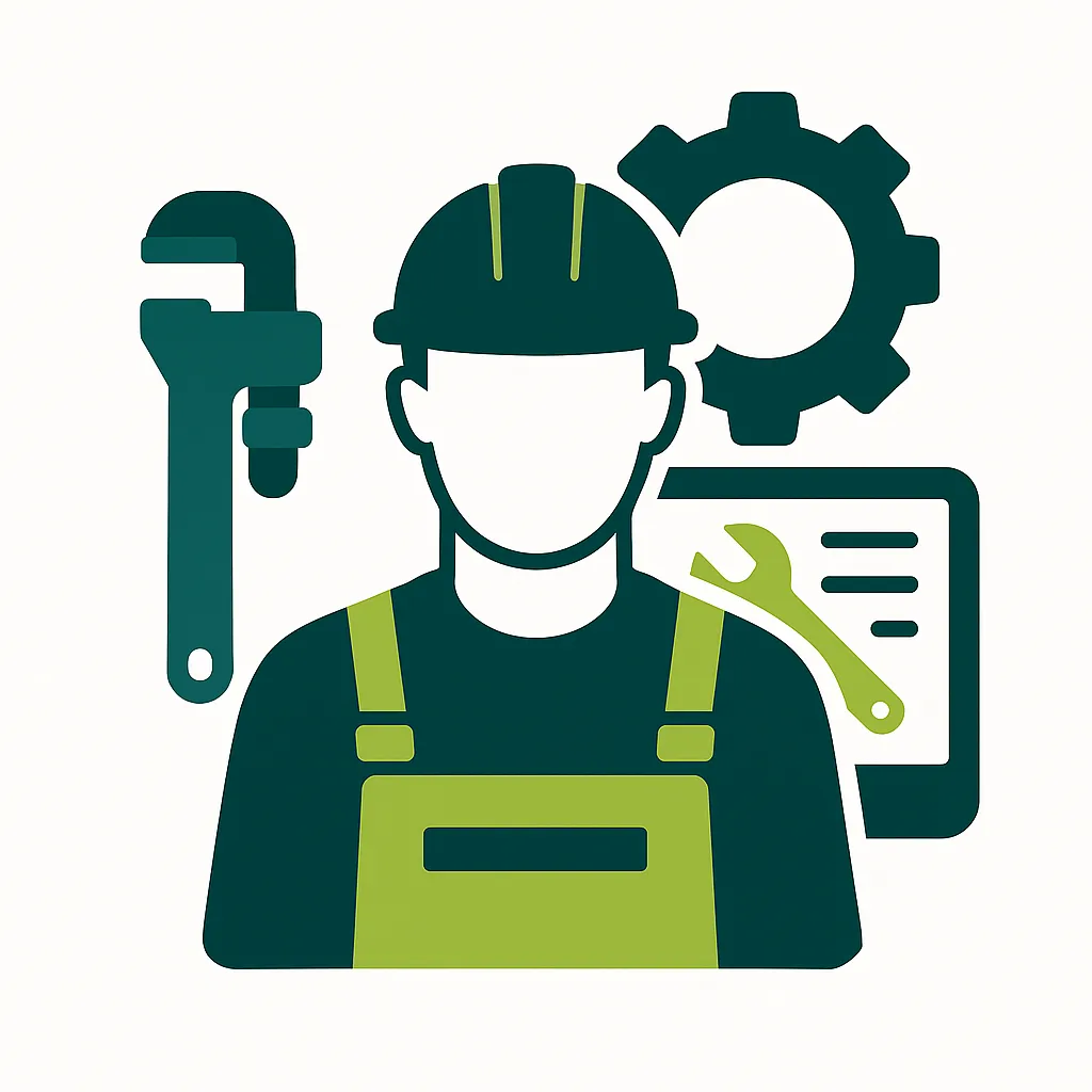 Illustration d’un professionnel consultant un logiciel de GMAO sur ordinateur et tablette pour la gestion de la maintenance industrielle.