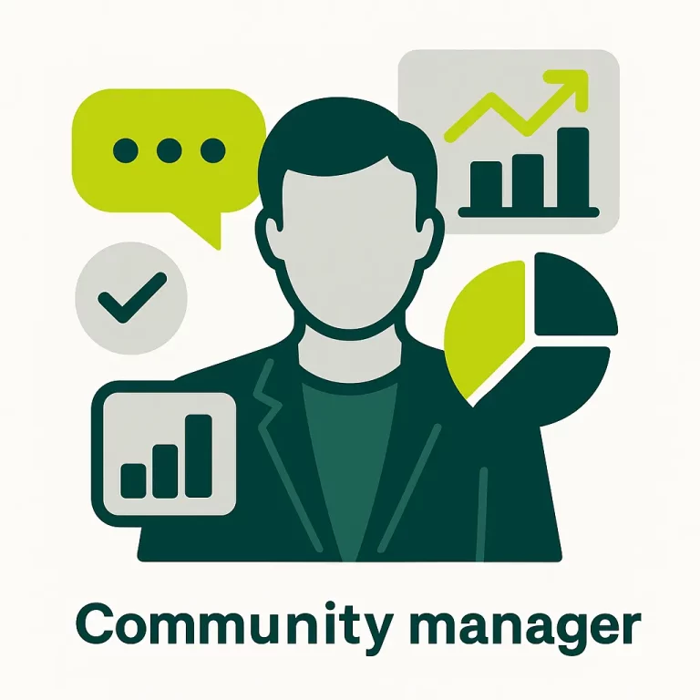 Illustration vectorielle d’un community manager gérant des réseaux sociaux et des données analytiques.