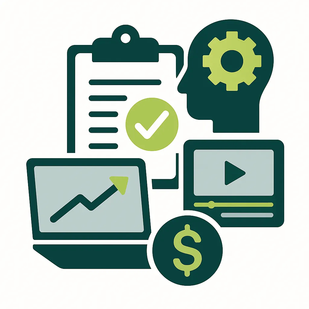 Illustration d’une stratégie de contenu marketing digital en style vectoriel moderne et minimaliste.